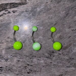 3 Belly Button Ring Set Green White